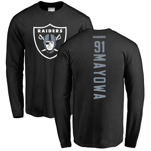 Men Oakland Raiders Black Benson Mayowa Backer NFL Football #91 Long Sleeve T Shirt